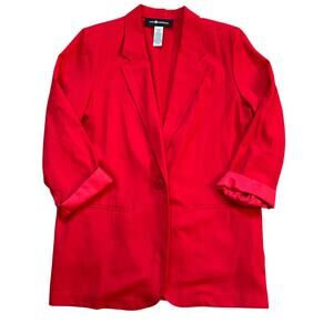 Cherry Red Vintage Blazer Mid Length 90s One Button Blazer 14 Sag Harbor